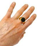 Unisex Ring Black Stone Gold Tone Color for Woman & Men Size 9