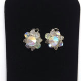 Clips Earring Vintage Clear Stone Floral Flower Clip 1"  Earring Gift for Her