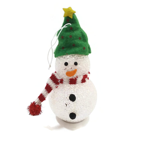 Snowman Christmas Tree Ornament Hanging Décor Holiday Seasons Gift Green Hat VTG