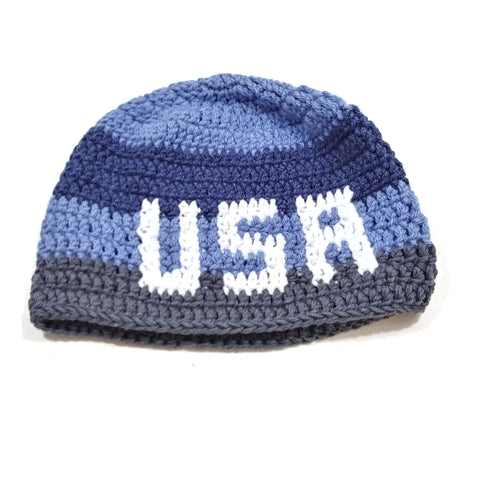 Unisex Handmade 100% Wool Knit Winter Warm USA Beanie Hat Blue/Gray