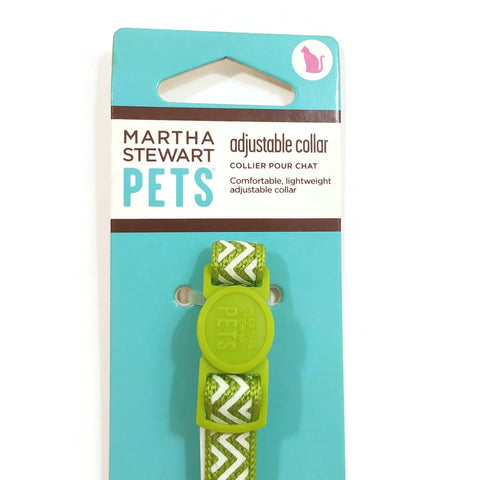 Martha Stewart Pets Cats/Dogs Fashion Adjustable Collar with a Bell Green/White