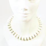 Vintage Handmade White & Gold Color Stones Beads Necklace Women's Jewelry