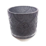 Candle Glass Holder Round Translucent Etched Floral Pattern Tumbler Black Gift