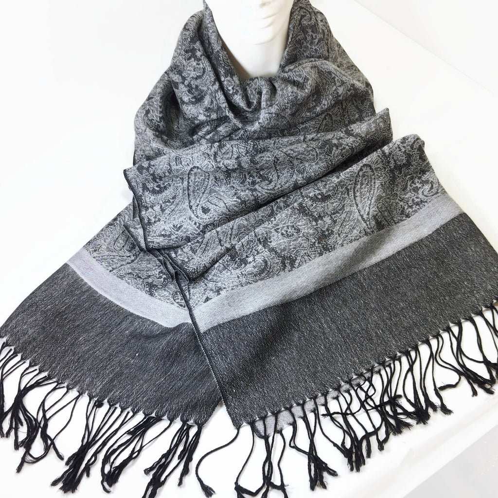 Women's Scarf Soft Silky Shawl Wrap Light Stole Veil in Gray and Black