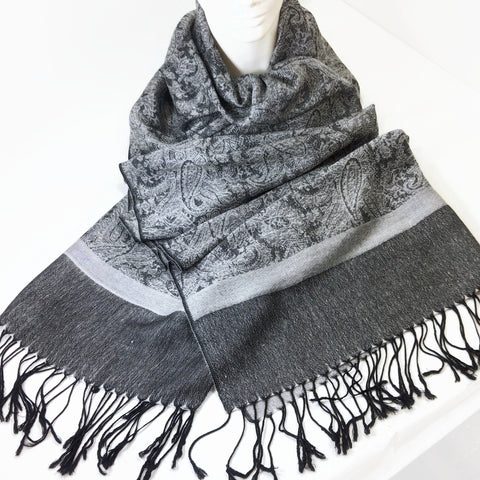 Women's Scarf Soft Silky Shawl Wrap Light Stole Veil in Gray and Black