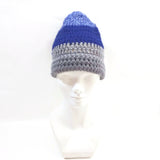 Unisex Handmade 100% Wool Knit Winter Beanie Hat Blue/Gray