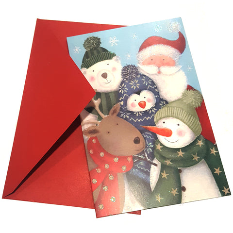 Christmas Greeting Card with envelope Santa Claus Moose Snowman