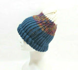 Winter Hat 100% Wool Knitted Handmade Unisex Warm Cap Skull Beanie Blue Gift