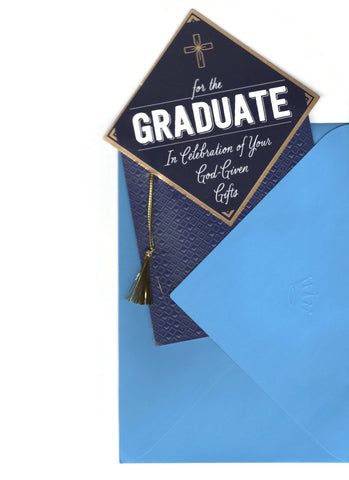 Graduation Greeting Card God-Given Gifts Wishes Embossed W/Gold Tassel Blue Gift