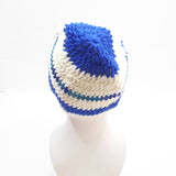 Winter Hat 100% Wool Knitted Handmade Unisex Warm Cap Skull Beanie Blue/White OZ