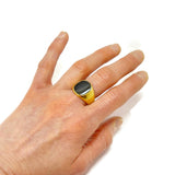 Unisex Ring Black Stone Gold Tone Color for Woman & Men Size 9