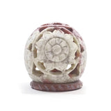 Burner for Cones and Candle Holder - Soapstone Carved Tea-Light Ball - Flowers