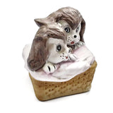Puppies Figures In a Basket Ceramic Hand Painted Vintage Collectible Precious Moments