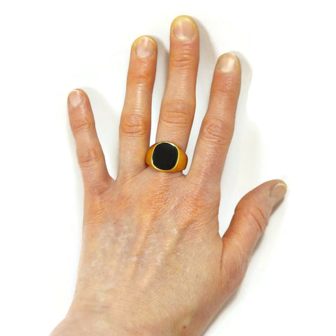 Unisex Ring Black Stone Gold Tone Color for Woman & Men Size 9