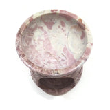 Natural Oil Diffuser Soapstone Oil Burner Round Candle Holder Handmade Leaves 3"