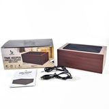 Time Keeper Portable Digital Alarm Clock &  Speaker Dark Brown Wood Grain Design