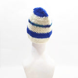 Winter Hat 100% Wool Knitted Handmade Unisex Warm Cap Skull Beanie Blue/White OZ