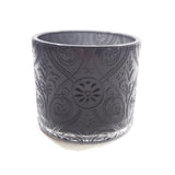 Candle Glass Holder Round Translucent Etched Floral Pattern Tumbler Black Gift
