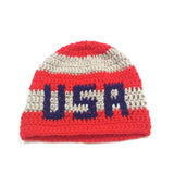 Unisex Handmade 100% Wool Knit Winter Warm USA Beanie Hat Orange/Beige