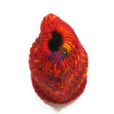 Ponytail Girls High Bun 100% Wool Knitted Cap Skull Beanie Warm Winter Hat Red