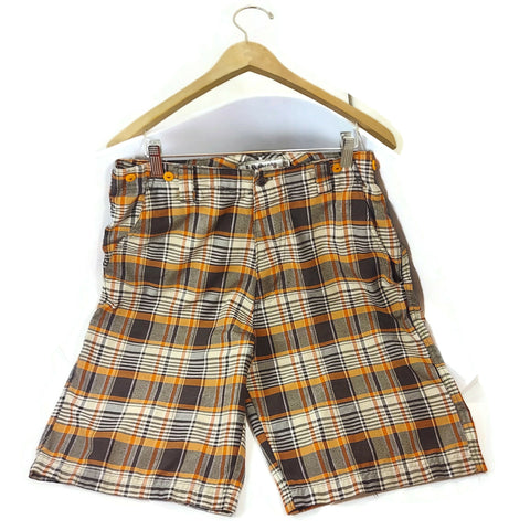 Men's Bermuda Shorts Dress Plaid Pants LR Scoop Brown/Orange Size 32