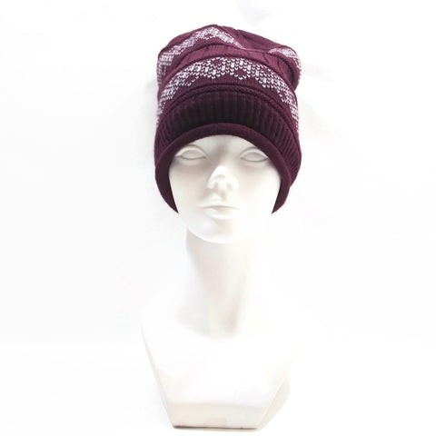 Unisex Fleece Winter Skullies Beanie Hat Purple/White