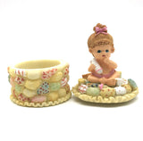 Vintage Precious Moments ”“Growing In Grace" Figurine Baby Girl Holding a Bottle of Milk" Jewelry Box