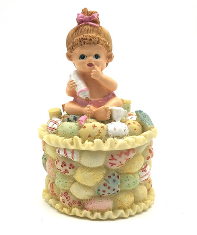 Vintage Precious Moments ”“Growing In Grace" Figurine Baby Girl Holding a Bottle of Milk" Jewelry Box