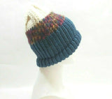 Winter Hat 100% Wool Knitted Handmade Unisex Warm Cap Skull Beanie Blue Gift