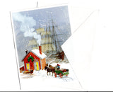 A Snowy Christmas Evening Holiday Seasons Greeting Card Art Paint Illustrated by George Shedd