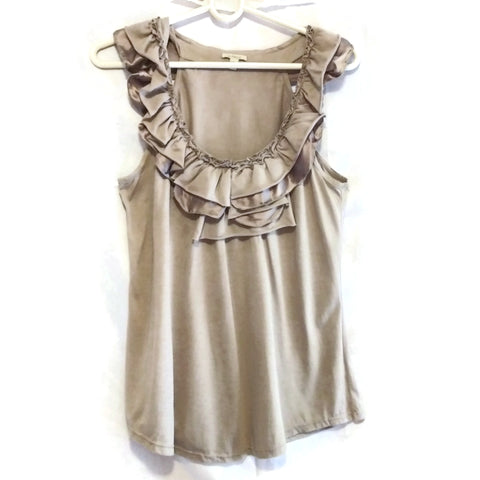 BORDEAUX High-Neck Sleeveless Blouse Ruffles Top Shirt Small