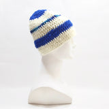Winter Hat 100% Wool Knitted Handmade Unisex Warm Cap Skull Beanie Blue/White OZ