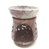 Natural Oil Diffuser Soapstone Oil Burner Round Candle Holder Handmade Leaves 3"