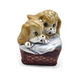Vintage Puppies Figures Inside a Basket Ceramic Hand Painted