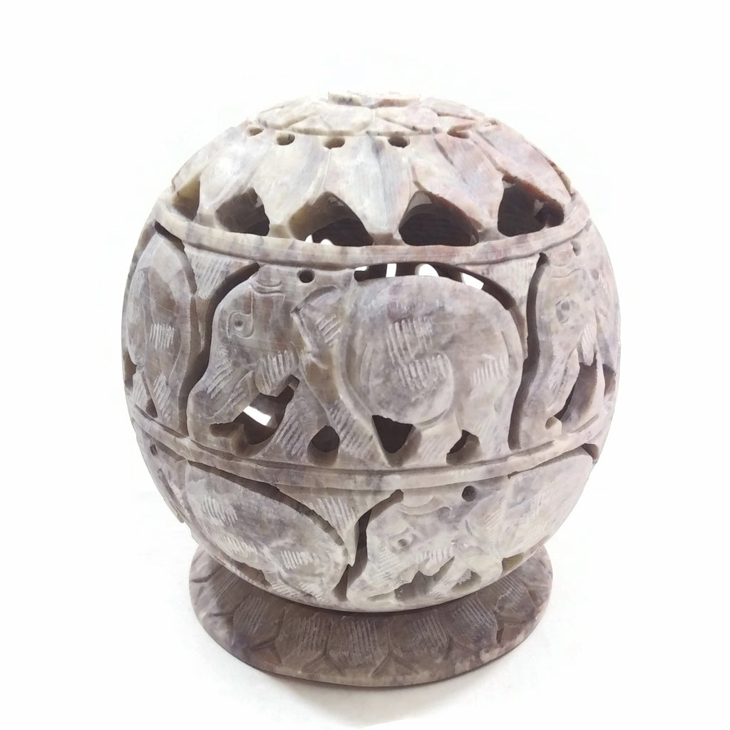 Handmade Burner for Cones and Candle Holder Carved Soapstone Carved Elephant