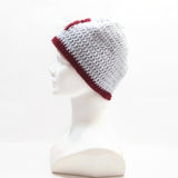 Unisex Handmade 100% Wool Knit Winter Warm USA Beanie Hat Gray/Bordeaux
