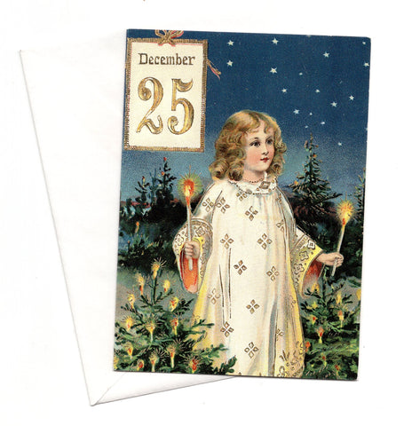 December 25 Angel Girl Merry Christmas Holiday Seasons Greeting Card