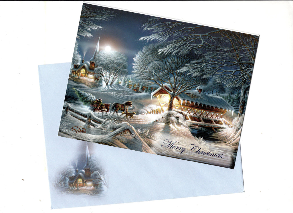 Merry Christmas Snowy Night Christmas Holiday Seasons Greeting Card