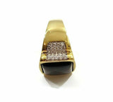 Men Ring Black Square Stone Goldtone W/Simulated Diamonds Jewelry Gift For Him