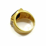 Men Ring Black Square Stone Goldtone W/Simulated Diamonds Jewelry Gift For Him