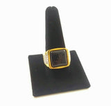 Men Ring Black Square Stone Goldtone W/Simulated Diamonds Jewelry Gift For Him