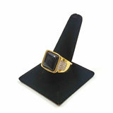 Men Ring Black Square Stone Goldtone W/Simulated Diamonds Jewelry Gift For Him