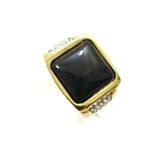 Men Ring Black Square Stone Goldtone W/Simulated Diamonds Jewelry Gift For Him