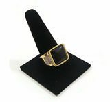 Men Ring Black Square Stone Goldtone W/Simulated Diamonds Jewelry Gift For Him