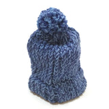Girls High Bun Wool Knitted Handmade Cap Skull Beanie Winter Hat W/Flower Blue