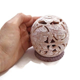 Burner for Cones and Candle Holder Soapstone Carved Large leaves Handmade