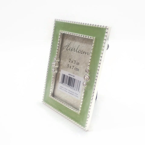Ornate Jeweled Decorative Picture Photo Frame Home Décor Green/Silver Vintage