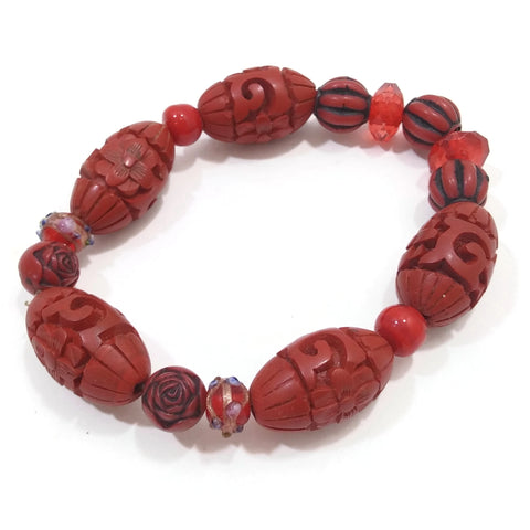 Women Rose Bracelet Handmade Red Wooden Beaded Toddler Girl Jewel Jewelry Gift