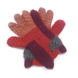 Woman's Winter Knit Warm Gloves 100% Wool Handmade Red/Purple/Orange