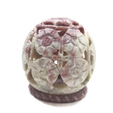 Burner for Cones and Candle Holder - Soapstone Carved Tea-Light Ball - Flowers